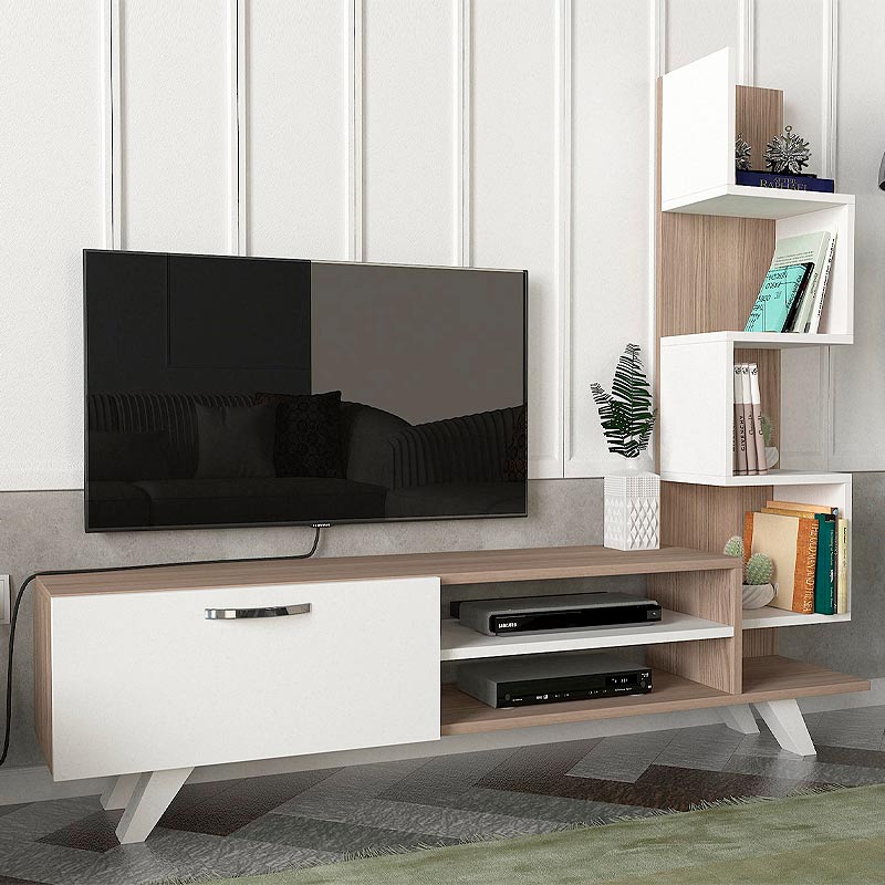 ALADIN White TV Stand with Cordoba finish, showcasing its sleek design and spacious surface area.