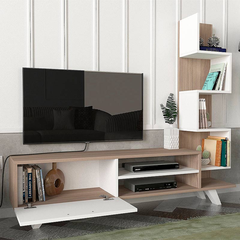 ALADIN White TV Stand with Cordoba finish, showcasing its sleek design and spacious surface area.