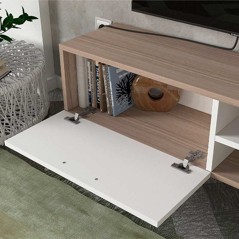 ALADIN White TV Stand with Cordoba finish, showcasing its sleek design and spacious surface area.