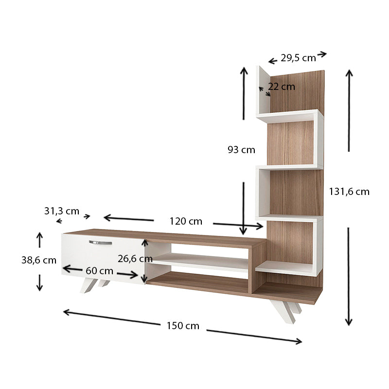 ALADIN White TV Stand with Cordoba finish, showcasing its sleek design and spacious surface area.