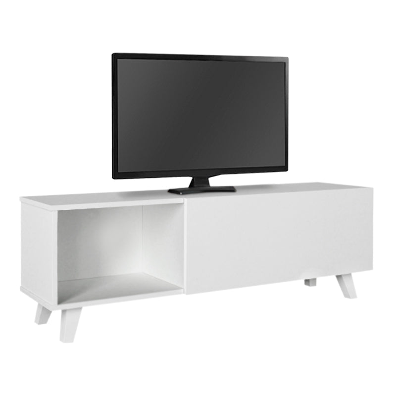 White TV Stand ALIAS made of melamine, featuring a sleek design and sturdy construction, ideal for home and office use.