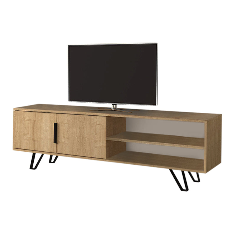 AMINA TV Stand in sonoma finish, featuring a double-leaf cabinet and two shelves, supported by metal legs.