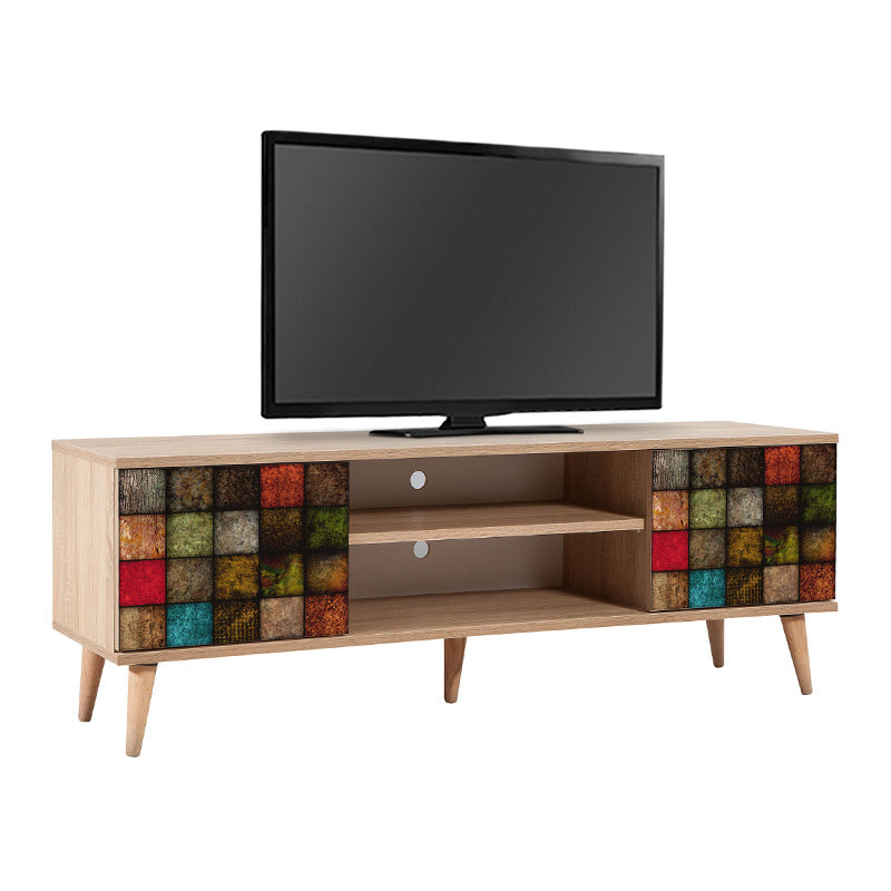 TV Stand ANKARA Natur Multi featuring multicolor design and wooden legs, perfect for modern interiors.