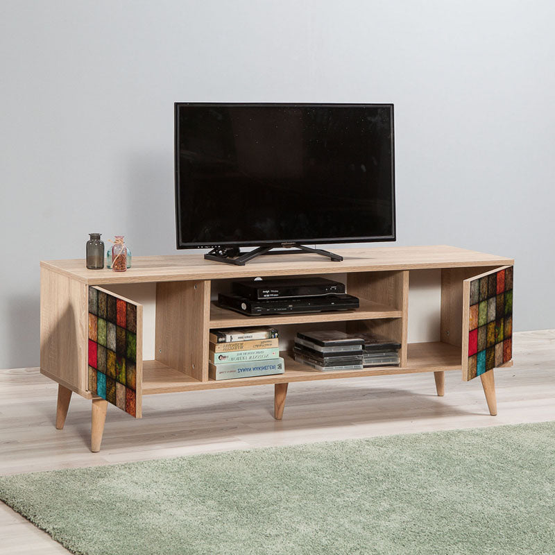 TV Stand ANKARA Natur Multi featuring multicolor design and wooden legs, perfect for modern interiors.