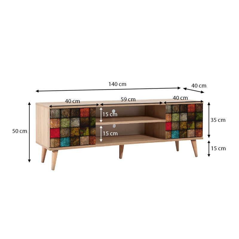 TV Stand ANKARA Natur Multi featuring multicolor design and wooden legs, perfect for modern interiors.