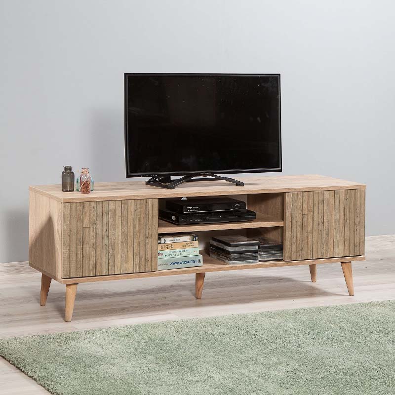 TV Stand ANKARA Natur in melamine with stylish design and wooden legs, perfect for modern living spaces.