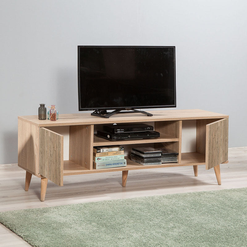 TV Stand ANKARA Natur in melamine with stylish design and wooden legs, perfect for modern living spaces.