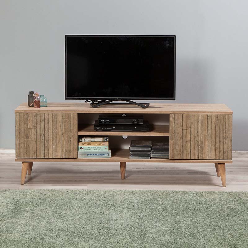 TV Stand ANKARA Natur in melamine with stylish design and wooden legs, perfect for modern living spaces.