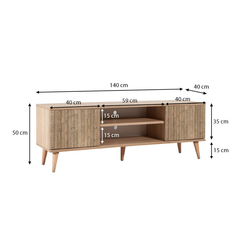 TV Stand ANKARA Natur in melamine with stylish design and wooden legs, perfect for modern living spaces.