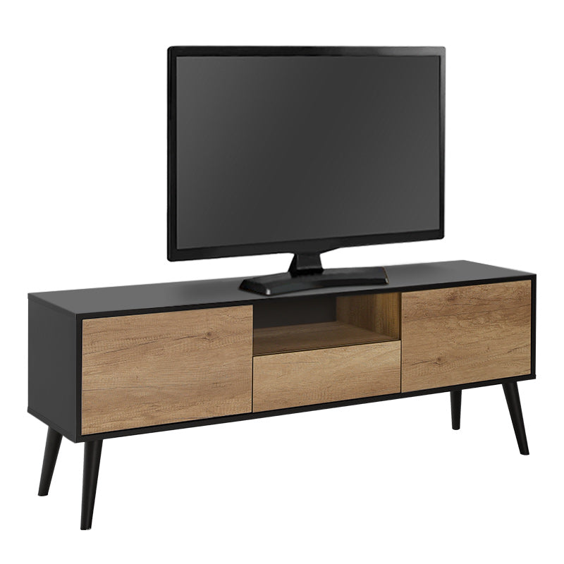 TV Stand ATHENA in black and natural finish, featuring two cupboards and one drawer, designed for modern living spaces.