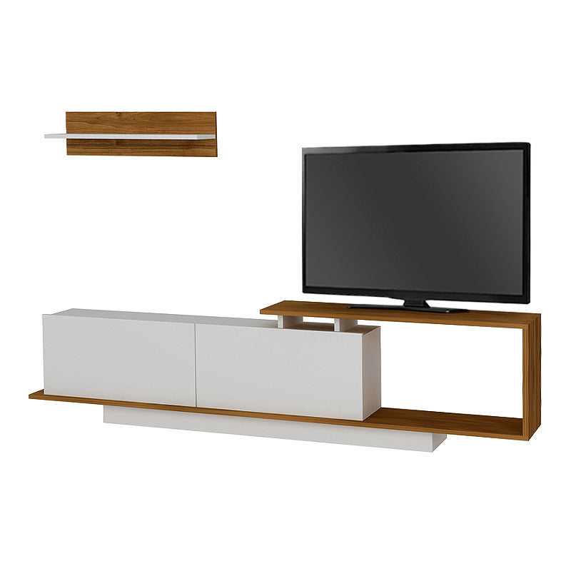 CAMBRIDGE White - Walnut TV Stand showcasing a modern design with a white finish and walnut accents, ideal for living rooms and offices.