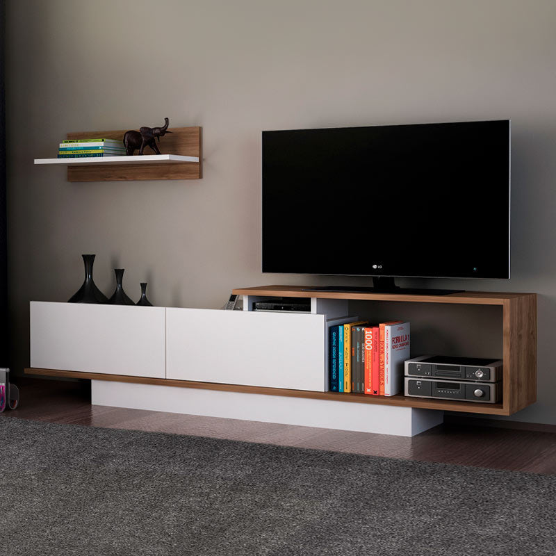 CAMBRIDGE White - Walnut TV Stand showcasing a modern design with a white finish and walnut accents, ideal for living rooms and offices.