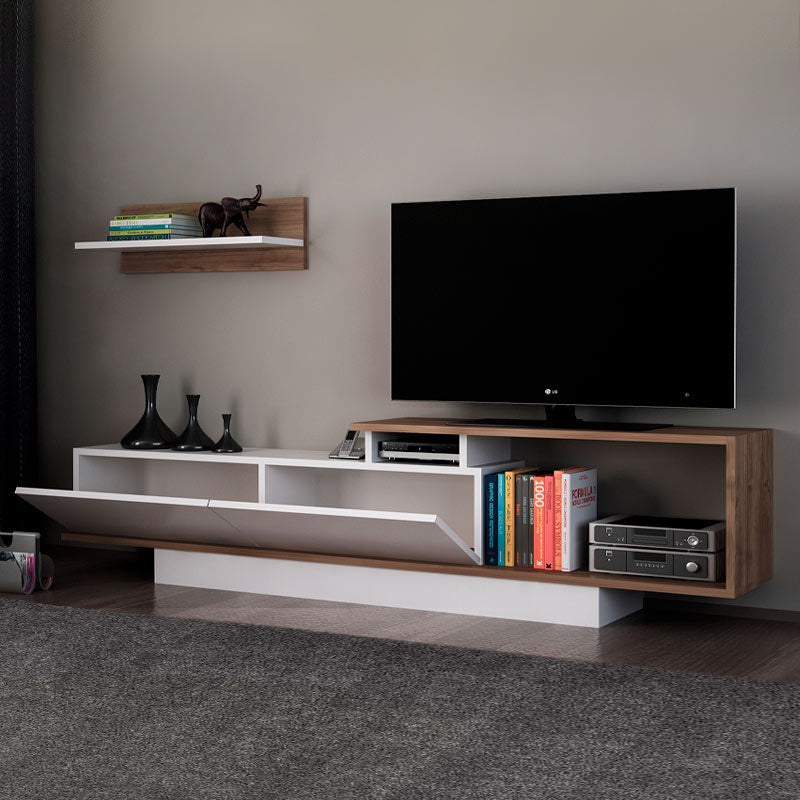 CAMBRIDGE White - Walnut TV Stand showcasing a modern design with a white finish and walnut accents, ideal for living rooms and offices.