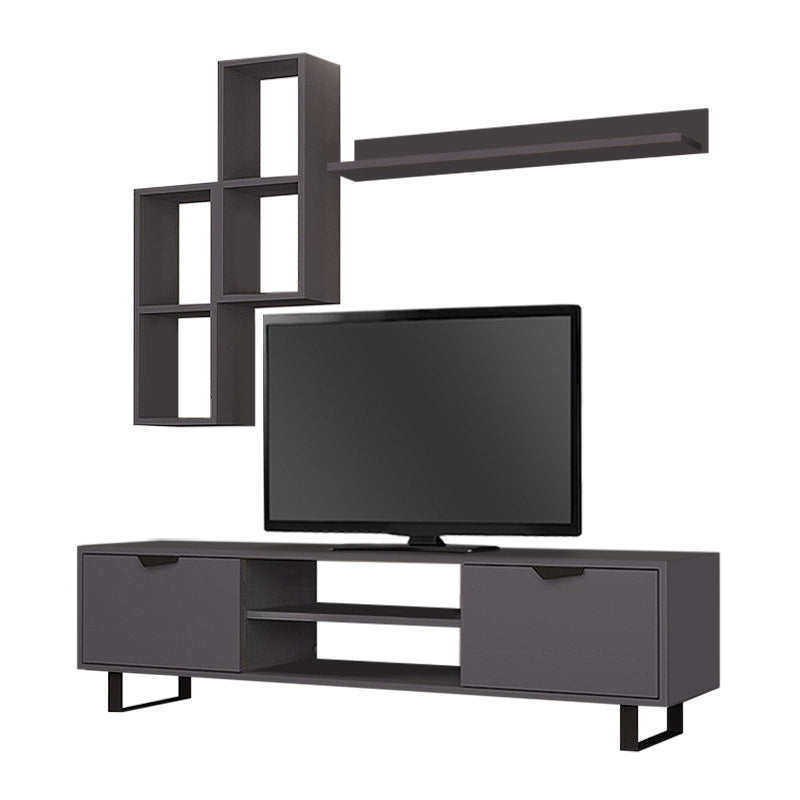 CARRIBIC Grey TV Stand with two wall shelves, showcasing a modern design and ample storage space.