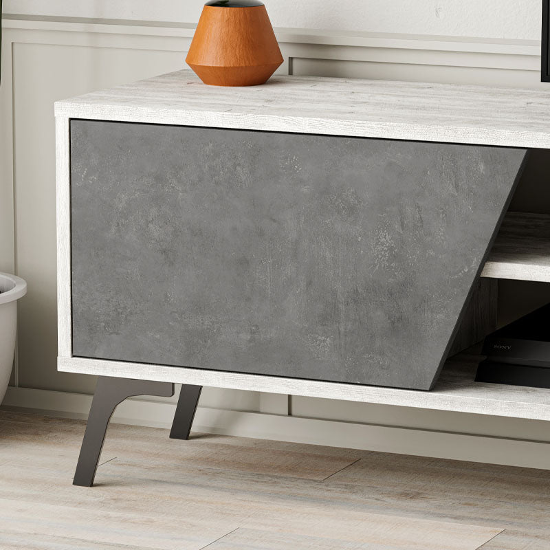 CARLITO TV Stand in Ancient White and Retro Grey, showcasing its elegant design and spacious surface.