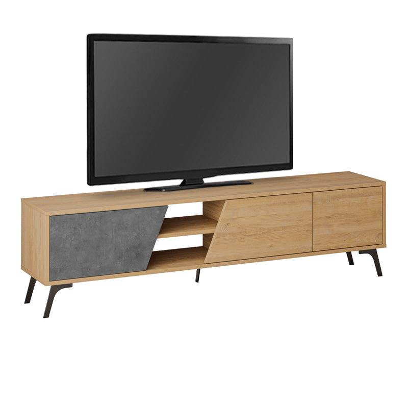 CARLITO TV Stand in retro grey oak, showcasing its sleek design and spacious dimensions.