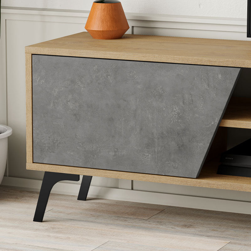 CARLITO TV Stand in retro grey oak, showcasing its sleek design and spacious dimensions.