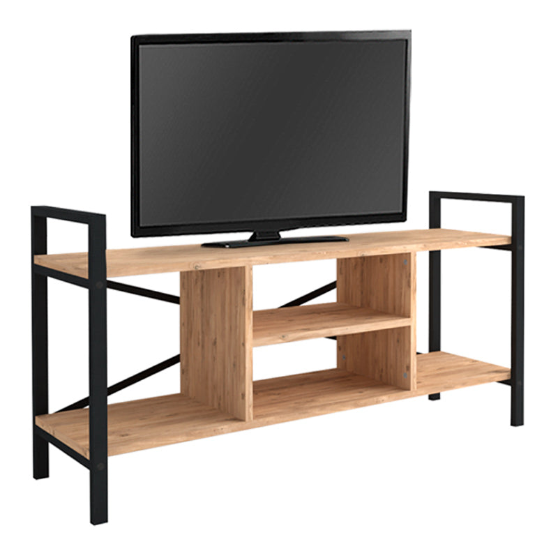 CARLOS Black TV Stand featuring a sleek design with melamine black and oak finish, perfect for modern living spaces.