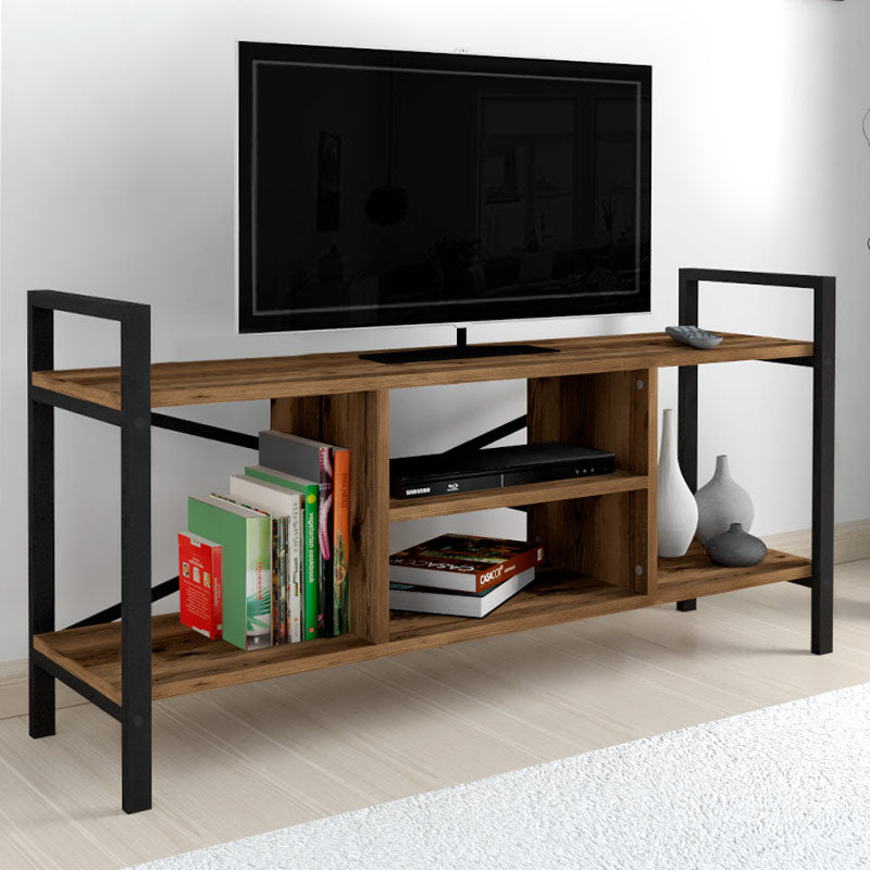 TV Stand CARLOS in Black and Smoked Walnut finish, featuring a modern design with ample space for media devices.