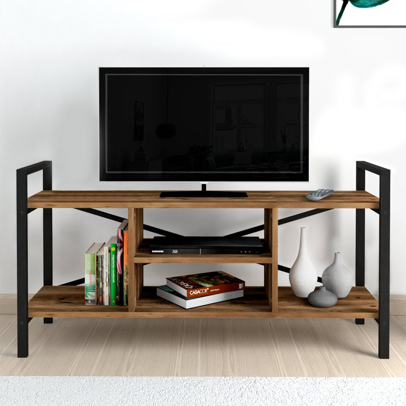 TV Stand CARLOS in Black and Smoked Walnut finish, featuring a modern design with ample space for media devices.