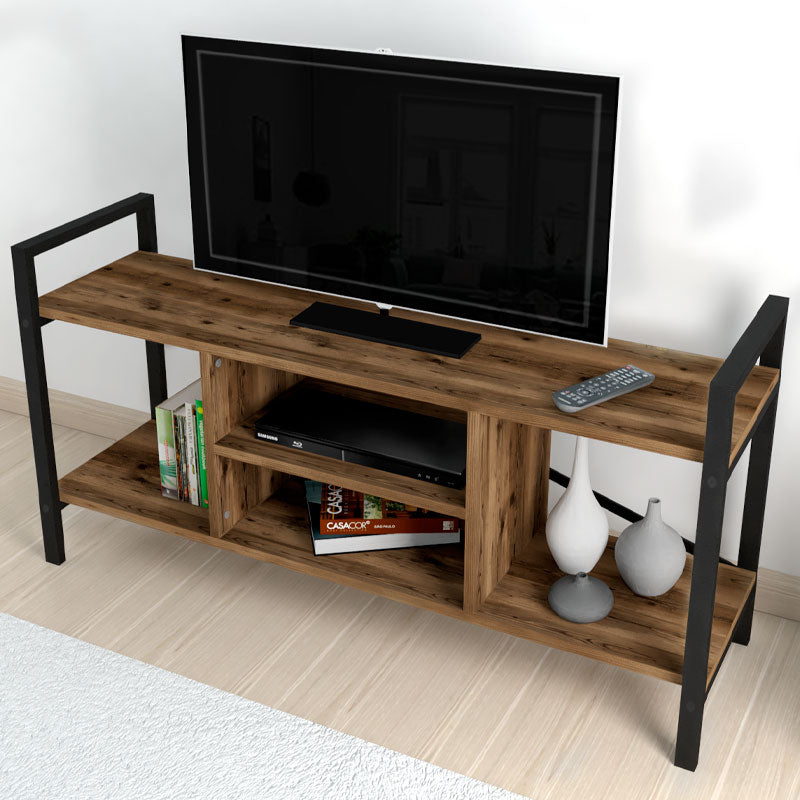 TV Stand CARLOS in Black and Smoked Walnut finish, featuring a modern design with ample space for media devices.