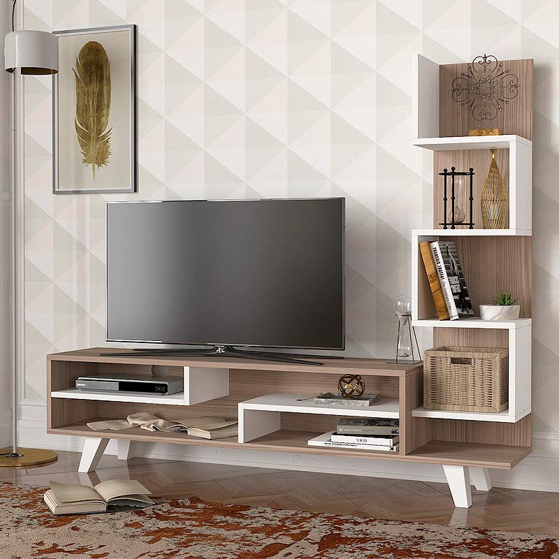 COLOMBO White TV Stand with cordoba finish, featuring a sleek design and ample storage space, perfect for modern living rooms.