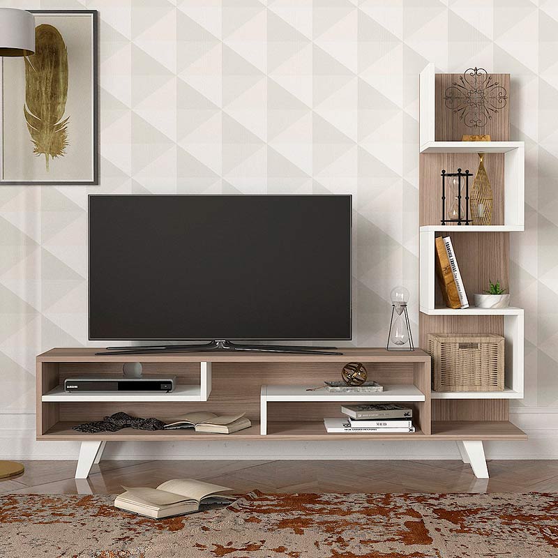 COLOMBO White TV Stand with cordoba finish, featuring a sleek design and ample storage space, perfect for modern living rooms.