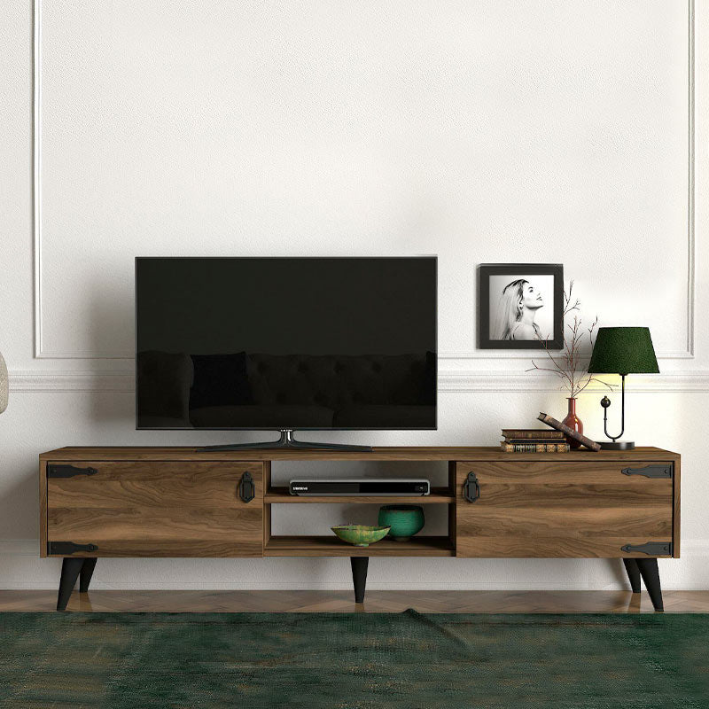 Walnut TV stand CONDOR with two cabinets and shelves, dimensions 180x30x41 cm.