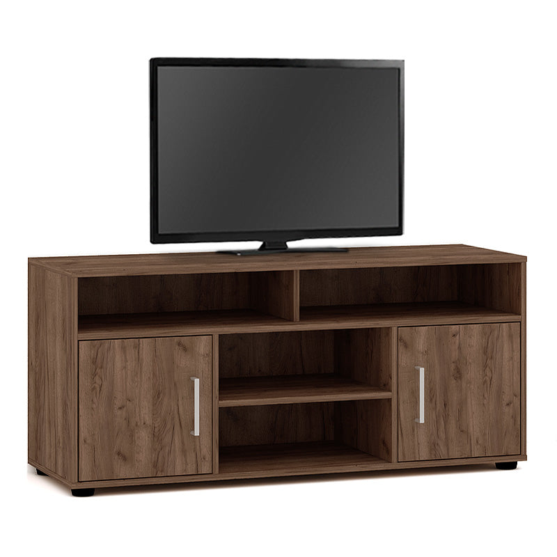 DISSOT TV Stand in light walnut finish, featuring two cabinets and three shelves, measuring 120x40x55 cm.