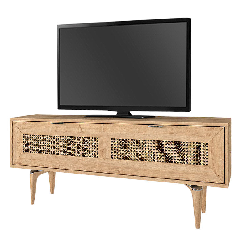 Elegant TV Stand GIUSEPPE Natur in sapphire oak finish, featuring stylish handles and unique support legs.