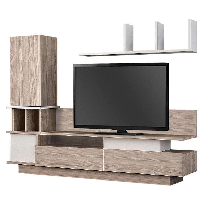 HANNOVER White TV Stand with cordoba accents, featuring spacious shelves and a modern design, perfect for living rooms and offices.