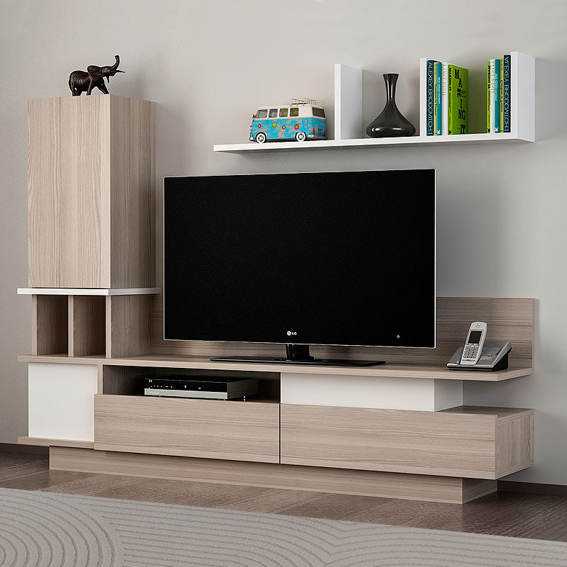 HANNOVER White TV Stand with cordoba accents, featuring spacious shelves and a modern design, perfect for living rooms and offices.