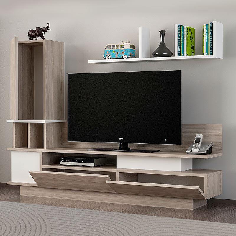 HANNOVER White TV Stand with cordoba accents, featuring spacious shelves and a modern design, perfect for living rooms and offices.