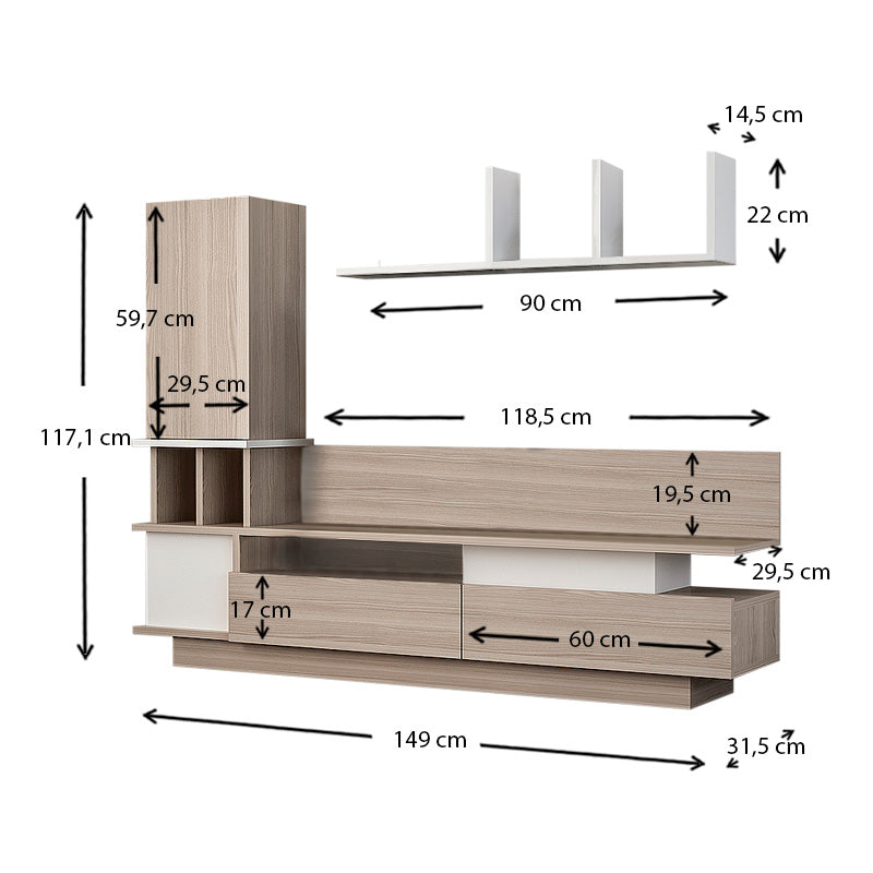 HANNOVER White TV Stand with cordoba accents, featuring spacious shelves and a modern design, perfect for living rooms and offices.