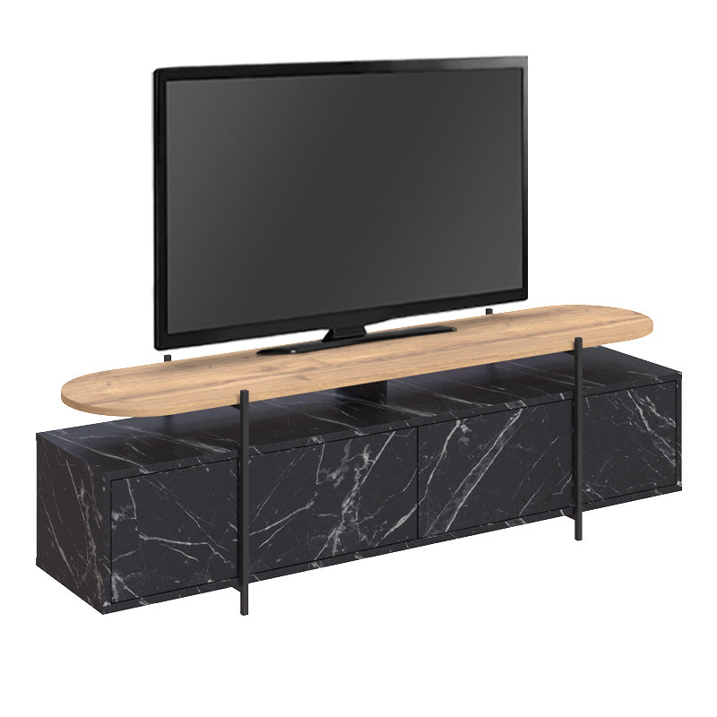 HEIKO Black Marble Effect TV Stand, stylish and modern design with natural beech surface, dimensions 160x35.6x48 cm.