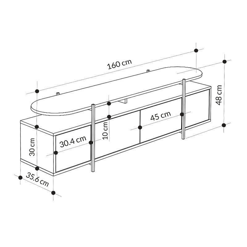 HEIKO Black Marble Effect TV Stand, stylish and modern design with natural beech surface, dimensions 160x35.6x48 cm.