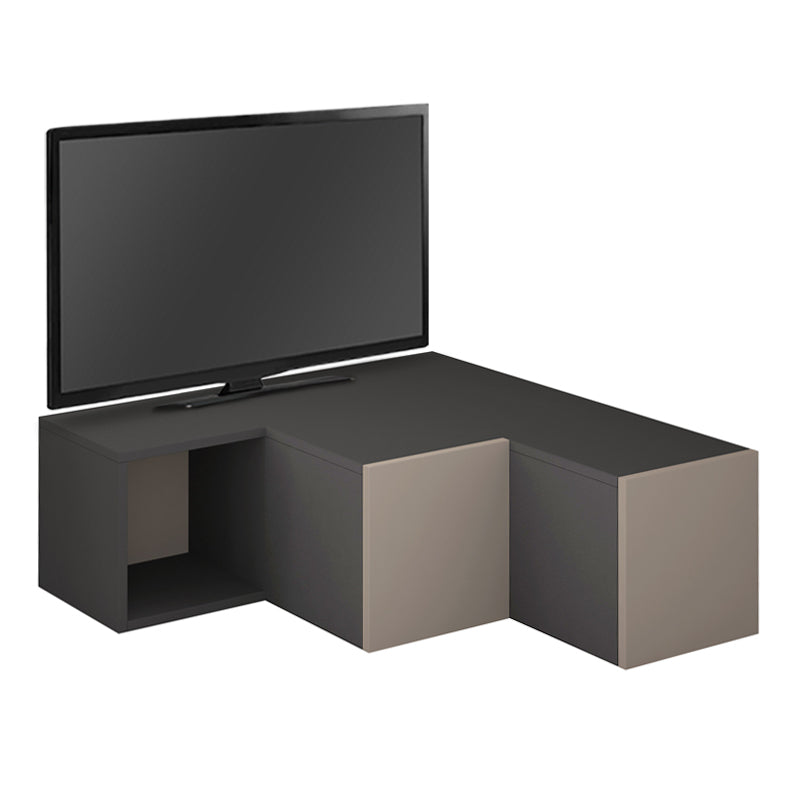 HOLLY Anthracite TV Stand with light mocha accents, featuring two drawers and a shelf, designed for corner placement.