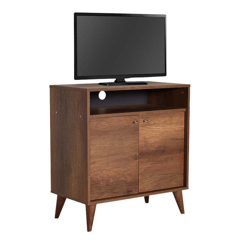 KRAMER Walnut TV Stand with internal shelf and cable compartment, dimensions 73x42x79 cm, stylish and functional furniture piece.