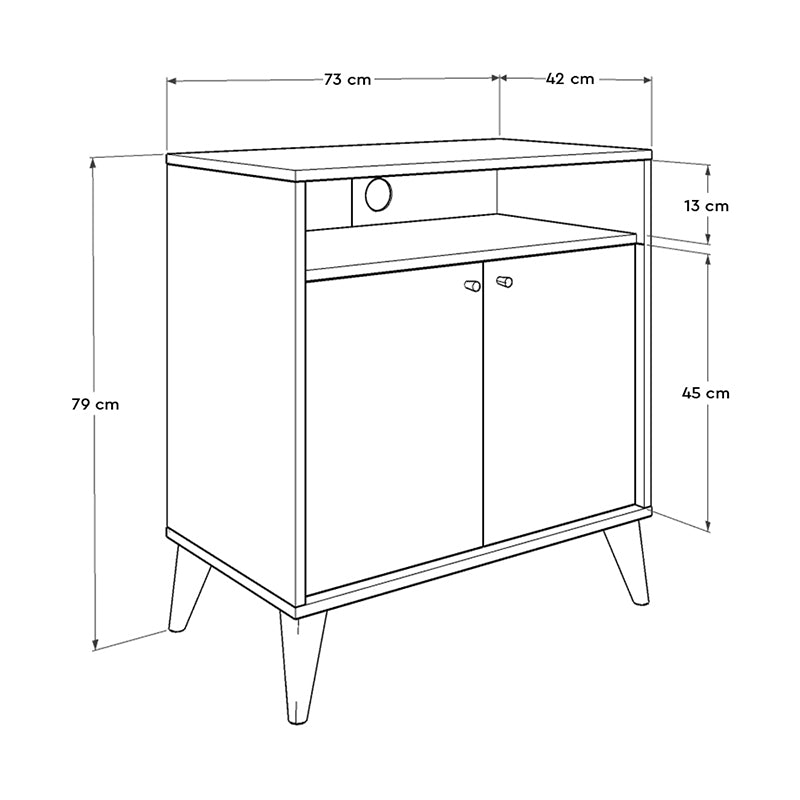 KRAMER Walnut TV Stand with internal shelf and cable compartment, dimensions 73x42x79 cm, stylish and functional furniture piece.