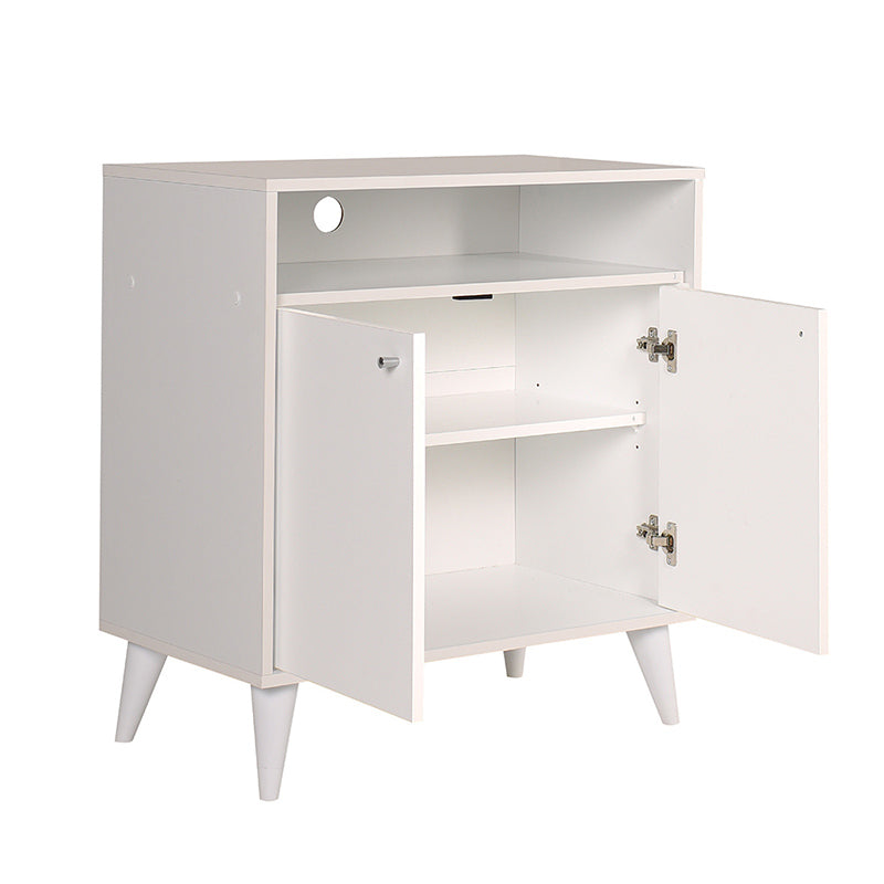 KRAMER White TV Stand with two shelves and cable compartment, dimensions 73x42x79cm, stylish and functional design.