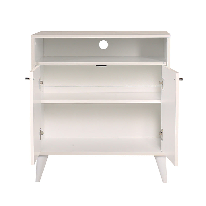 KRAMER White TV Stand with two shelves and cable compartment, dimensions 73x42x79cm, stylish and functional design.