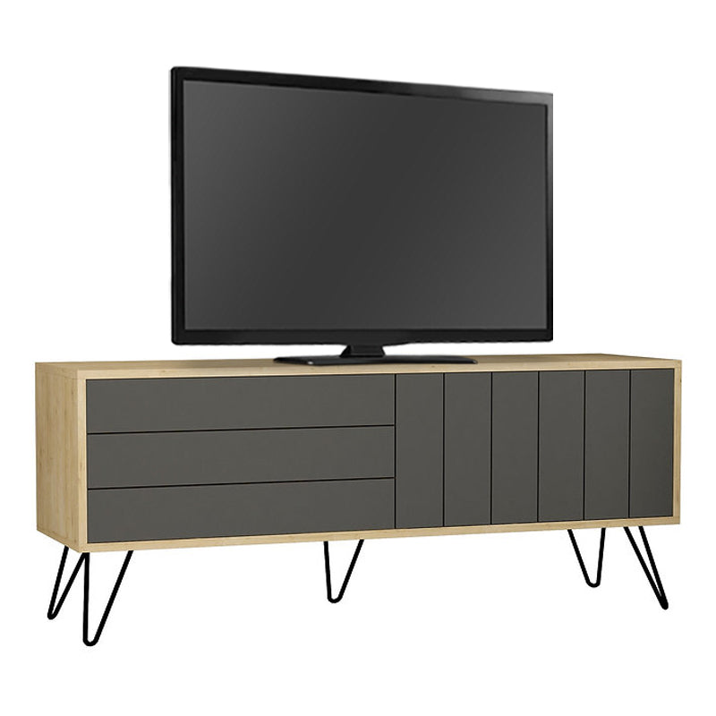 LANA TV Stand in natural beech and carbon black, featuring five metal legs and a sleek design.