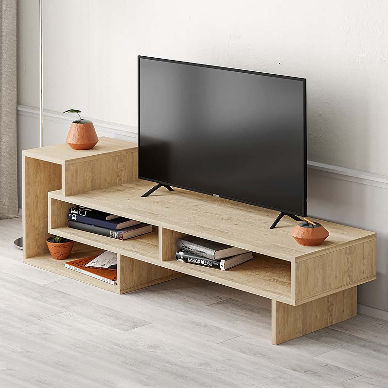 TV Stand LANDAU in oak finish, featuring a modern design with spacious surface and sturdy construction, ideal for home or office use.