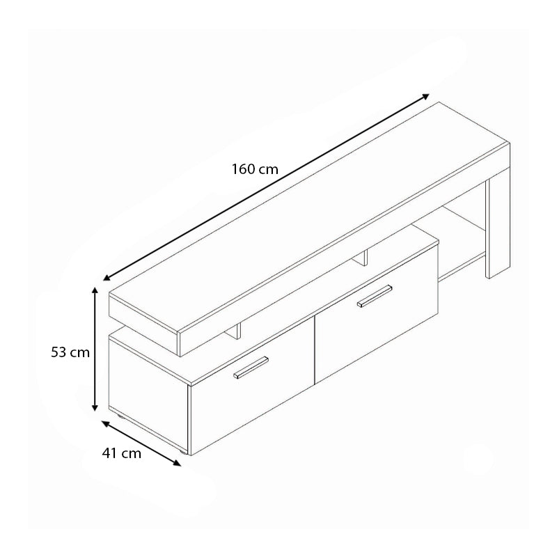 Stylish TV Stand LARA in honey oak and white, featuring two cabinets and four shelves, perfect for modern living spaces.