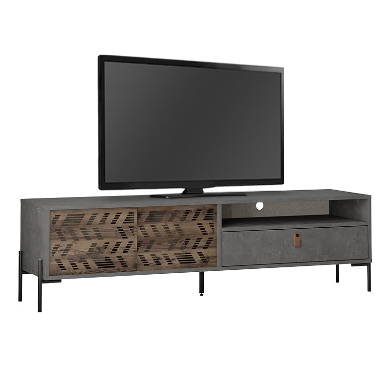 LUMIA Retro Grey TV Stand with five legs and intricate laser-cut designs, measuring 170x45x48.6 cm.