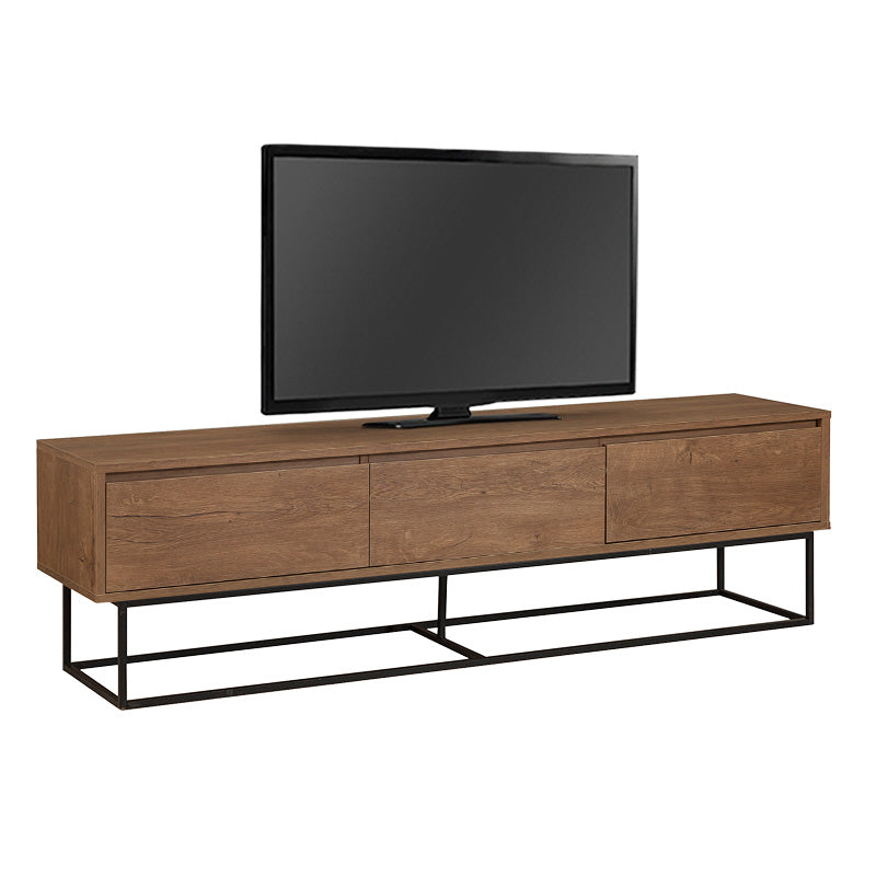 MARTINIQUE TV Stand in walnut color, featuring three drawers and sturdy metal legs, designed for modern living spaces.