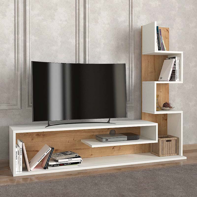 MAURICE White - Oak TV Stand featuring a sleek design with melamine finish, suitable for modern interiors.