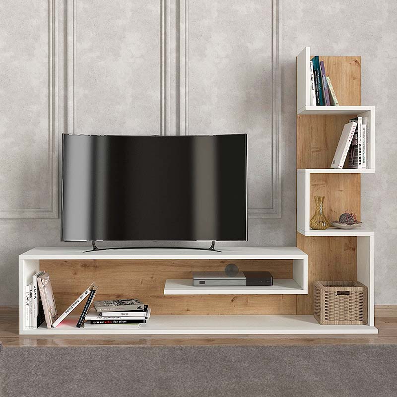 MAURICE White - Oak TV Stand featuring a sleek design with melamine finish, suitable for modern interiors.