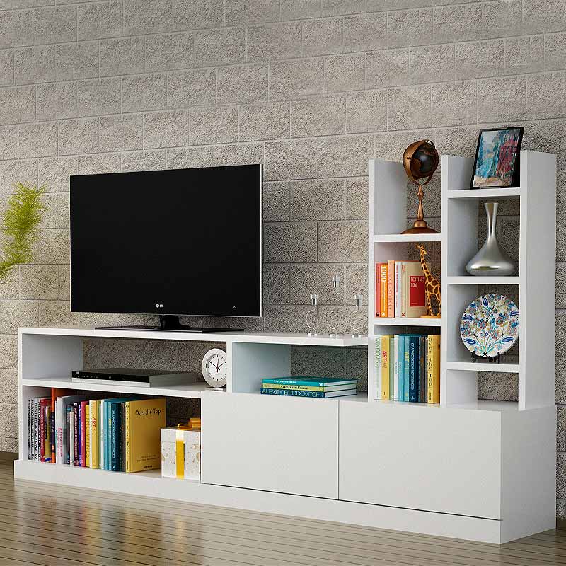 PESCARA White TV Stand featuring a sleek design and spacious surface for televisions and media devices.