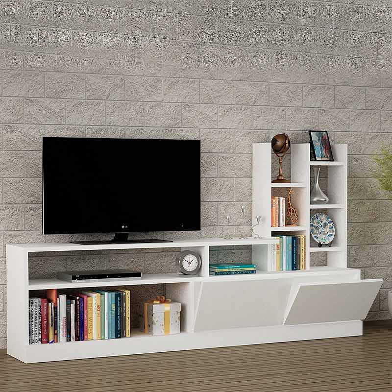 PESCARA White TV Stand featuring a sleek design and spacious surface for televisions and media devices.